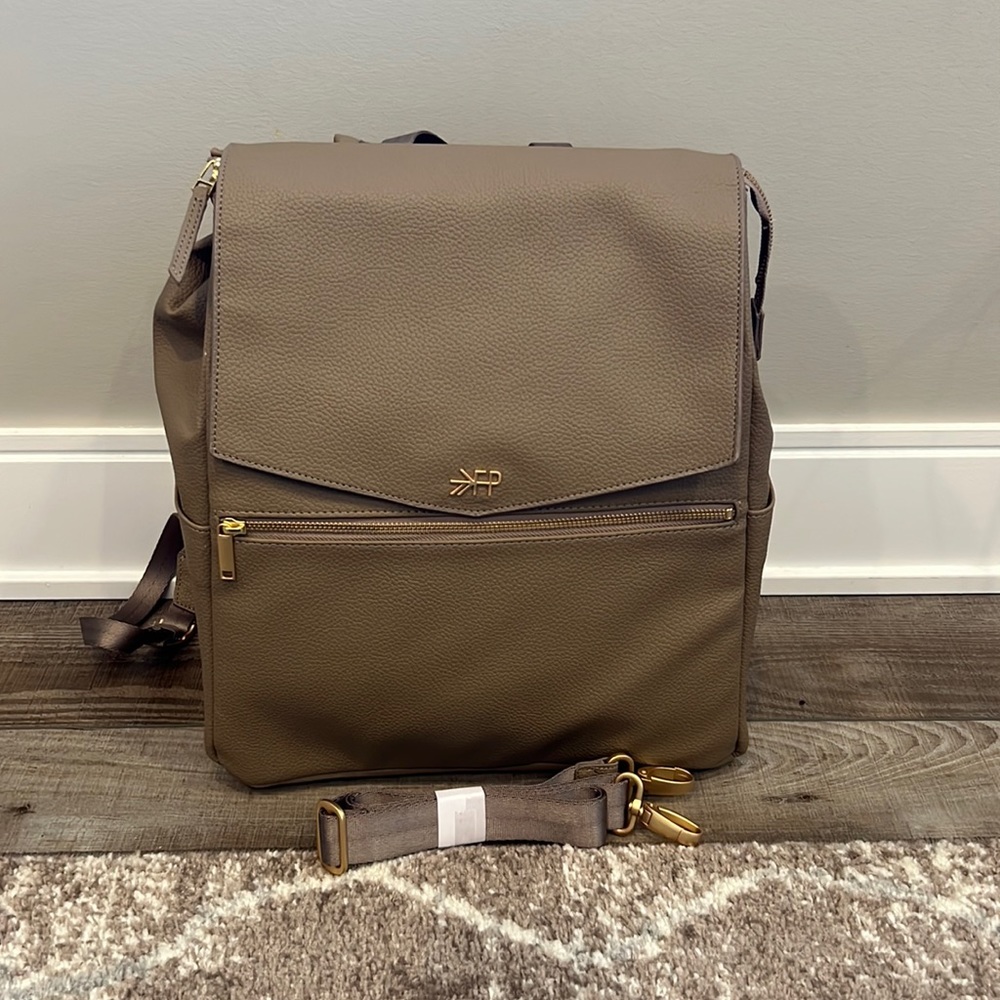 Freshly Picked Taupe Leather Baby Backpack Diaper Bag